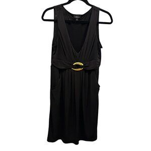👗 2/$30Black Plunging Neckline Cocktail Dress Gold Buckle Accent & Pockets sz L